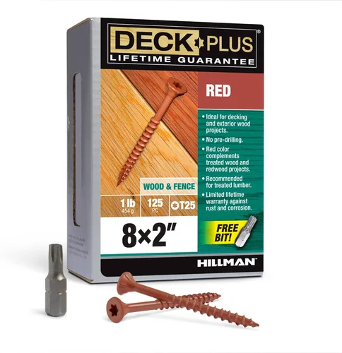 Vista 74 de Deck Plus Tornillos para valla y madera exterior con revestimiento epoxi de 2 pulgadas #8 x 2 Torx/Star Drive Incluido, rosca gruesa, tornillo Rojo