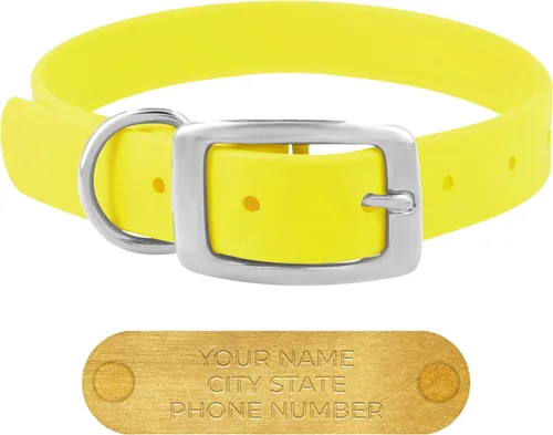 Vista 23 de Regal Dog Products Collares de perro pequeños negros impermeables con placa de nombre personalizada grabada Collar de perro de Biothane