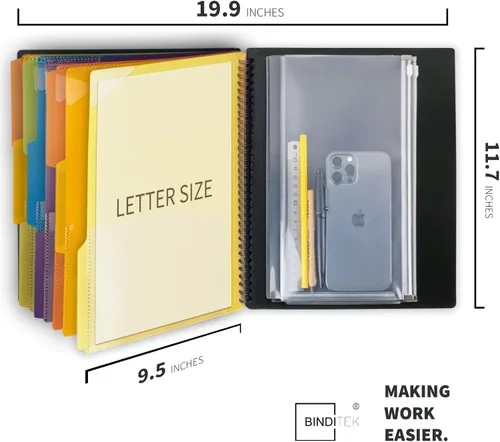 Vista 2 de Binditek Paquete de 1 organizador de proyectos de polietileno de 18 bolsillos con 9 divisores, carpeta resistente con portada personalizable, lomo