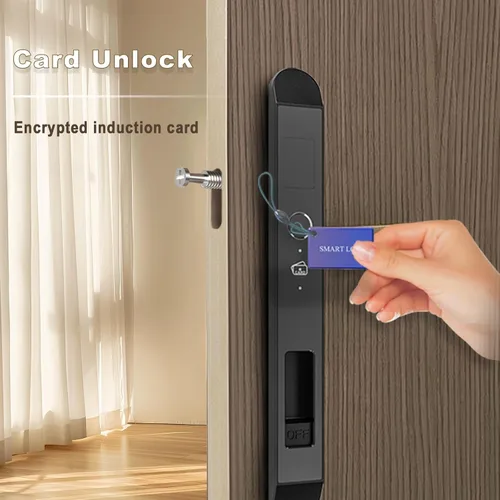 Vista 4 de Cerradura inteligente para puertas correderas y ventanas, entrada sin llave 4 en 1 con huella digital, tarjeta, llave mecánica y control