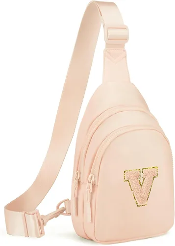 Vista 81 de Viverte Pequeña bolsa con inicial para niñas y mujeres, bonita cangurera cruzada de regalo