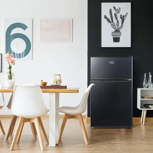 Vista 5 de Walsh - Refrigerador compacto de puerta doble, termostato mecánico ajustable con congelador, puertas reversibles, 3.1 pies cúbicos, color negro