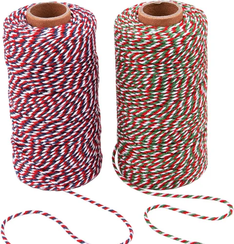 Vista 8 de Sunmns Cuerda de cuerda de Navidad de algodón para envolver regalos, manualidades, 656 pies (Multicolor B)