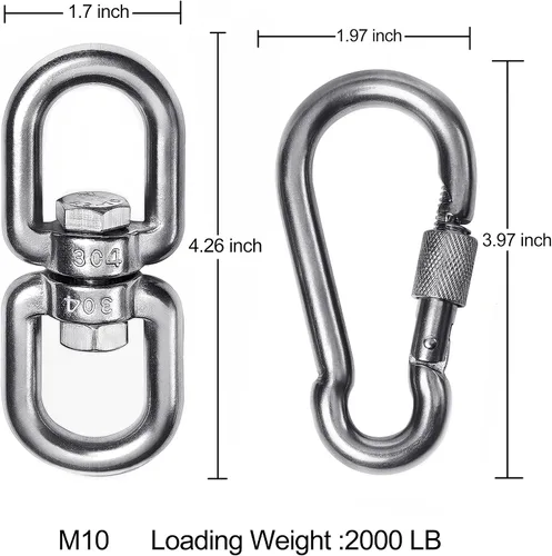Vista 4 de 2+1 - Anillo giratorio de acero inoxidable 304 de alta resistencia de 2400 libras, gancho giratorio de doble extremo con ganchos a presión