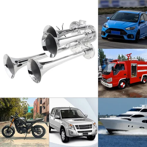 Vista 8 de Bocina de aire de cuatro trompetas súper ruidosa de 12 V/24 V 150 dB para coche, vehículo, camión, tren, barco