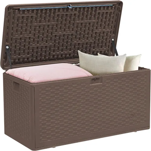 Vista 24 de Caja de almacenamiento para exteriores de 35 galones, caja de resina impermeable y con cierre para terraza, grande, contenedor de almacenamiento