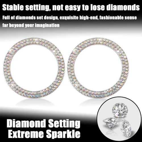 Vista 3 de zipelo Anillo de decoración de arranque y parada de motor de automóvil con doble diamantes de imitación, 2 calcomanías para botón de arranque