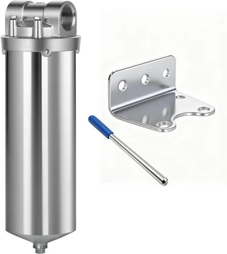 Amwater Carcasa de filtro de acero inoxidable con certificación NSF/ANSI 42 para cartucho de filtro de 10 pulgadas, carcasa de filtro de agua NPT de