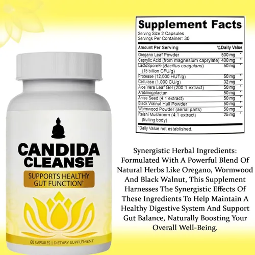 Vista 2 de Candida Cleanse - Apoyo para el Intestino y Colon, Fórmula Herbal y Probiótica Avanzada, Fórmula Herbal Natural, Hoja de Orégano, Ajenjo, Nuez