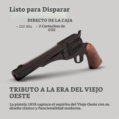 Vista 3 de Kit de pistola de CO2 negro 1858 con 2 cartuchos de CO2 250 BBS (1858s)