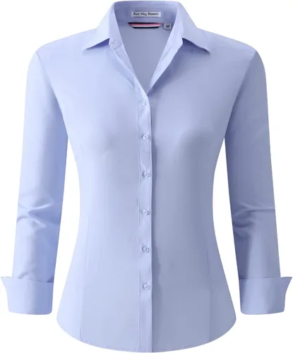 Vista 34 de Alex Vando Camisas de vestir para mujer, sin arrugas, ajuste regular, manga larga, elástica, camisa de trabajo