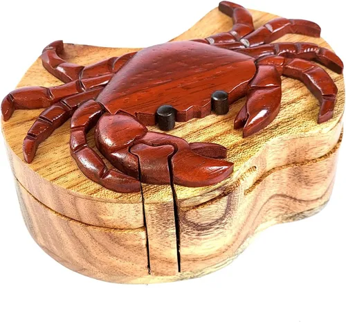 Vista 2 de Cangrejo - Caja de rompecabezas de madera de Intarsia - Hecho a mano con compartimento secreto
