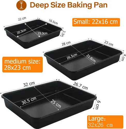 Vista 3 de Molde rectangular para tartas, juego de moldes profundos para hornear antiadherentes, 9/11/13 pulgadas, bandeja para hornear de grosor resistente