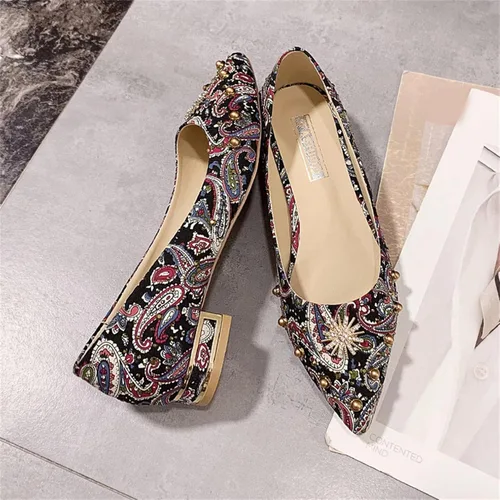 Vista 7 de Zapatos planos de ballet para mujer a la moda con diamantes de imitación de perla y punta puntiaguda, estilo retro, bordado cómodo, formal