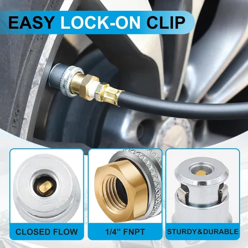 Vista 4 de Mandril de aire, mandril de aire de latón de flujo cerrado de 1/4 FNPT, portabrocas de aire de bloqueo de conexión rápida para accesorios