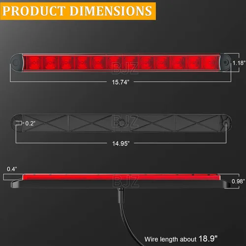 Vista 6 de BJZ Barra de Luces LED para Remolque de 16'', Roja, 12 LED, Freno Parada ID Izquierda Derecha Luz de Señal de Giro, Luz Marcadora Trasera, Tira