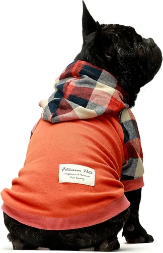 Fitwarm - Chaleco de algodón para perros y gatos, diseño a cuadros con capucha (naranja, XS)