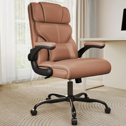 Vista 10 de Silla de oficina ejecutiva con reposabrazos abatibles, sillas ergonómicas de escritorio para computadora, silla de oficina de cuero con respaldo