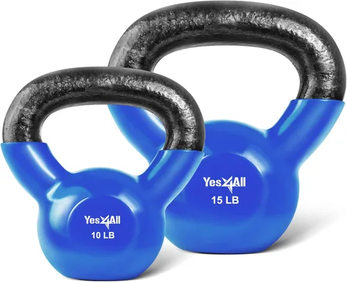 Vista 11 de Yes4All - Juego de pesas rusas recubiertas de vinilo, set combinado para entrenamiento corporal completo, fuerza de agarre, flexiones y ejercicios