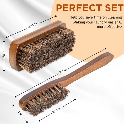 Vista 2 de Juego de cepillos de limpieza para manchas de ropa de crines de caballo 2 piezas de TAKAVU, cerdas suaves naturales para eliminar manchas difíciles