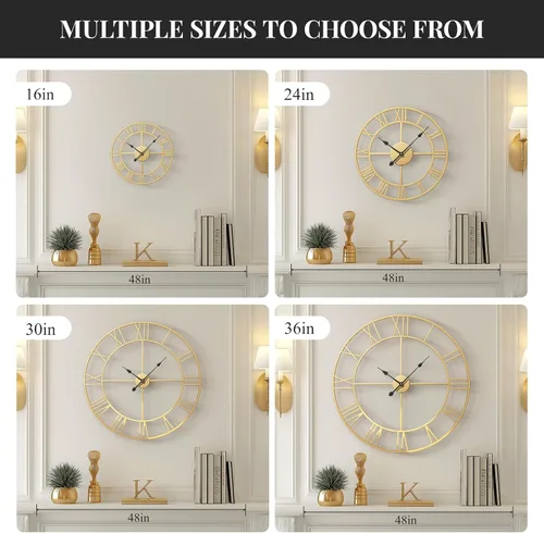 Vista 4 de Cuspin Reloj de pared, dorado de 30 pulgadas, reloj de pared extra grande para sala de estar, cocina, repisa de cocina, con número romano, redondo