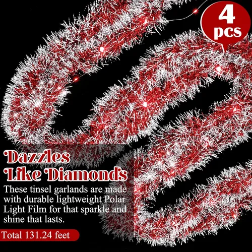 Vista 50 de Ceenna 4 guirnaldas de oropel de Navidad de 32.8 pies con 100 luces LED de 32.8 pies para colgar en la pared, árbol de Navidad, decoración