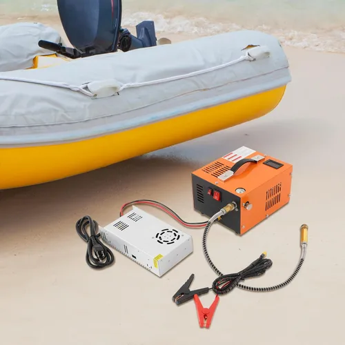 Vista 4 de Compresor de aire portátil de alta presión de 4500PSI para pistolas de aire PCP y tanques de paintball - 250 W de doble potencia (110 V/12 V)