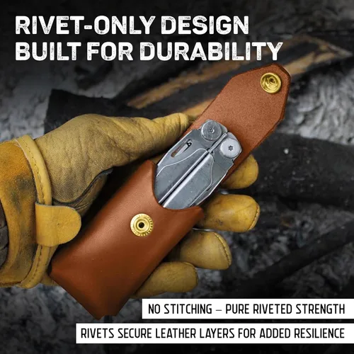 Vista 6 de American Bench Craft Funda multiherramienta de cuero y estuche para cuchillos para Gerber Diesel, MP600 y Gator plegable Funda de cuero remachada