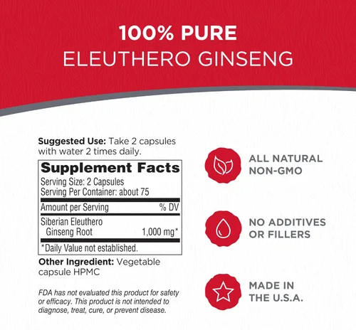 Vista 2 de Dairyland Ginseng - Cápsulas de raíz de Eleuthero siberiano - 150 unidades - Auténtico ginseng siberiano - Utilizar como parte de tu rutina diaria