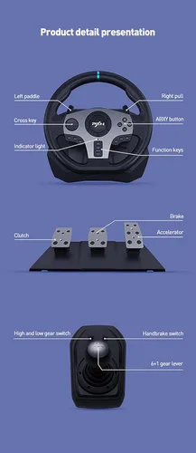 Vista 7 de PXN V9 Racing Wheel with Pedals and Shifter 270900 Degree Gaming steering Wheel for PC,PS4,PS3,Xbox One, Xbox Series XS,N-Switch (NOT Support MacPS5)