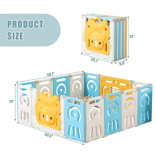 Vista 3 de Plegable Play Pen - Extra grande 14 paneles Baby Play Yard, Valla y puerta portátil para bebés - Azul Blanco