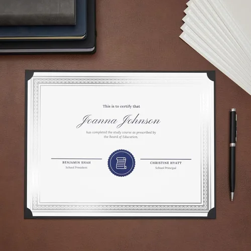 Vista 2 de Juvale - 50 hojas de papel de aluminio plateado para certificar, cartulina personalizable en blanco con borde para diploma de graduación, premios