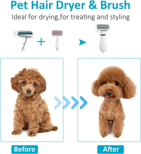 Vista 3 de Secador de pelo para perros, secador de pelo 2 en 1 para mascotas con cepillo deslizante, secador de pelo para perros con 2 ajustes de calor