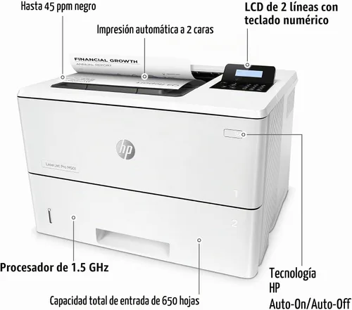 Vista 2 de HP LaserJet Pro M501dn Impresora dúplex con garantía in situ de un año, al siguiente día laborable (J8H61A)