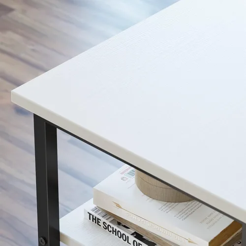 Vista 53 de CubiCubi Escritorio en forma de L de 59 pulgadas con puertos de carga USB y luces LED, escritorio de esquina para computadora con cajón y estante