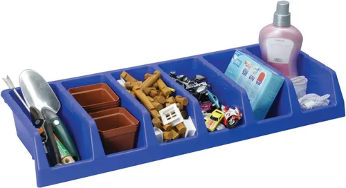 Vista 2 de Akro-Mils 30312 System Bin - Contenedor de almacenamiento con seis compartimentos, (33 x 12 x 5 pulgadas), color azul, (paquete de 5)