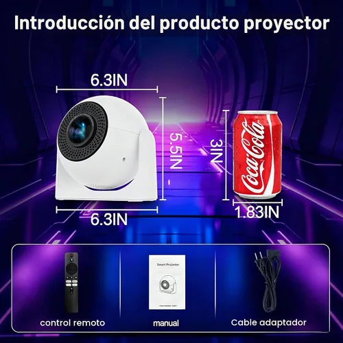 Vista 6 de Mini proyector negro con soporte 1080P WiFi Bluetooth, 200 ANSI portátil Gris