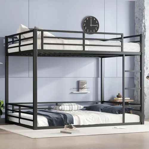 Vista 9 de Harper & Bright Designs Litera baja con escaleras, literas bajas de tamaño individual XL sobre individual XL, litera de metal resistente