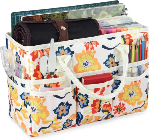 qianshan Bolsa organizadora de manualidades con múltiples bolsillos, organizador grande de almacenamiento de arte con asas para arte, manualidades,