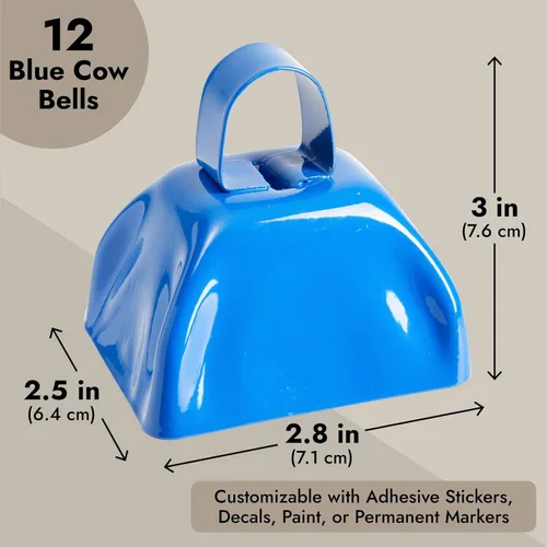 Vista 5 de BLUE PANDA Cencerros de 3 pulgadas con mango - Para animar en estadios y cencerros para eventos deportivos - Generadores de ruido de metal