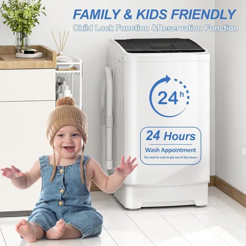Vista 6 de Erivess Lavadora compacta de 1.9 pies cúbicos, lavadora portátil de 15 libras con 8 programas de lavado, lavadora de lavandería compacta