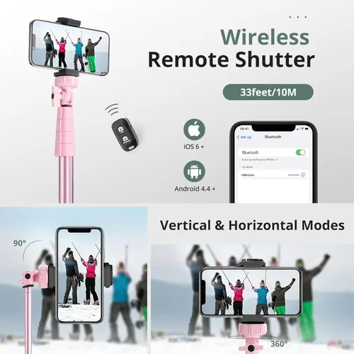 Vista 12 de SENSYNE Trípode de teléfono de 62 pulgadas y palo para selfie, soporte extensible para teléfono celular con control remoto inalámbrico y soporte