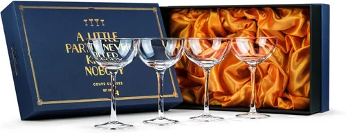 Vista 4 de Copas de champán de cristal vintage Juego de 4 Cristalería clásica de cóctel de 4 a 5 onzas – Martini, Manhattan, Cosmopolitan, Sidecar