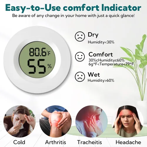 Vista 2 de Paquete de 4 mini higrómetros y termómetros, medidor digital de temperatura de humedad para interiores y exteriores (℉/℃), para el hogar