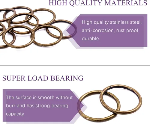 Vista 3 de Swpeet 60 anillos de metal multiusos de bronce resistentes de 3/2 pulgadas a 1.496 in para bolsas de hardware, anillos de mano, accesorios