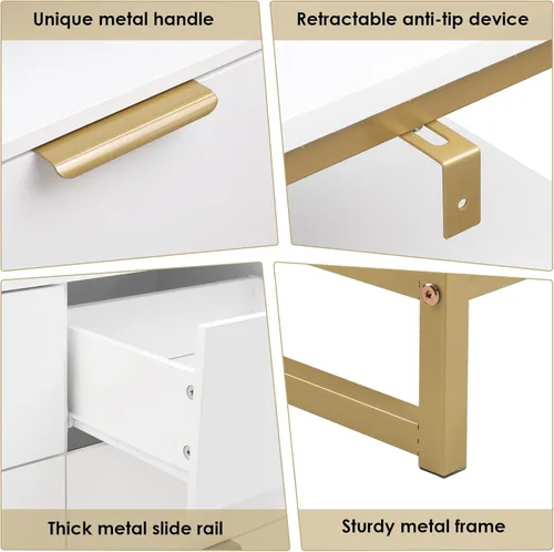 Vista 7 de FACBOTALL Cómoda blanca moderna, cómoda de 6 cajones con estante, cómoda de madera con marco de acero resistente, gran capacidad con 6 cajones