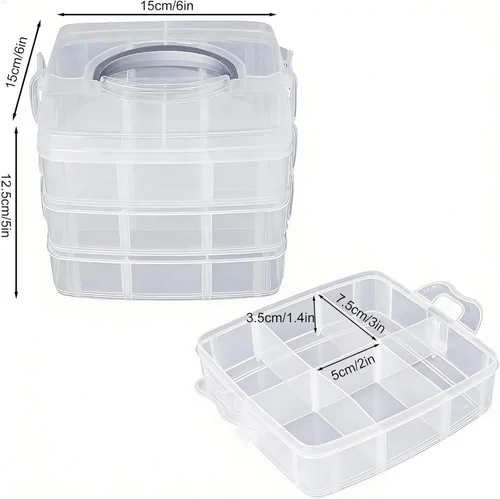 Vista 2 de LZYMSZ Caja de almacenamiento de plástico con ranura apilable transparente de 3 niveles, caja de almacenamiento transparente con cierre a presión