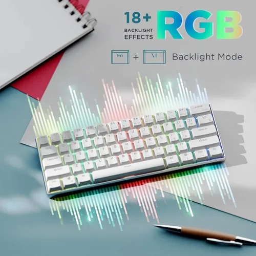 Vista 6 de RK Royal KLUDGE RK61 Pro Teclado para juegos con cable 60%, teclado mecánico intercambiable en caliente con carcasa de aluminio, teclados