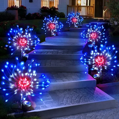 Vista 18 de Anordsem Luces Solares Decorativas para Exteriores: Alambre de Cobre Flexible con 120 Cuentas LED de Fuegos Artificiales - Impermeables 2 Modos