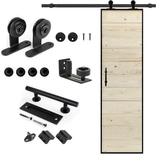 Vista 9 de S&Z tophand® Puerta de granero marrón de 20 pulgadas x 84 pulgadas con kit de herramientas corredizas de 5 pies, marco de acero inoxidable de 20 a